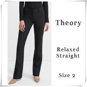 THEORY Wool Relaxed Fit Straight Trouser Pants In Black Size 2
